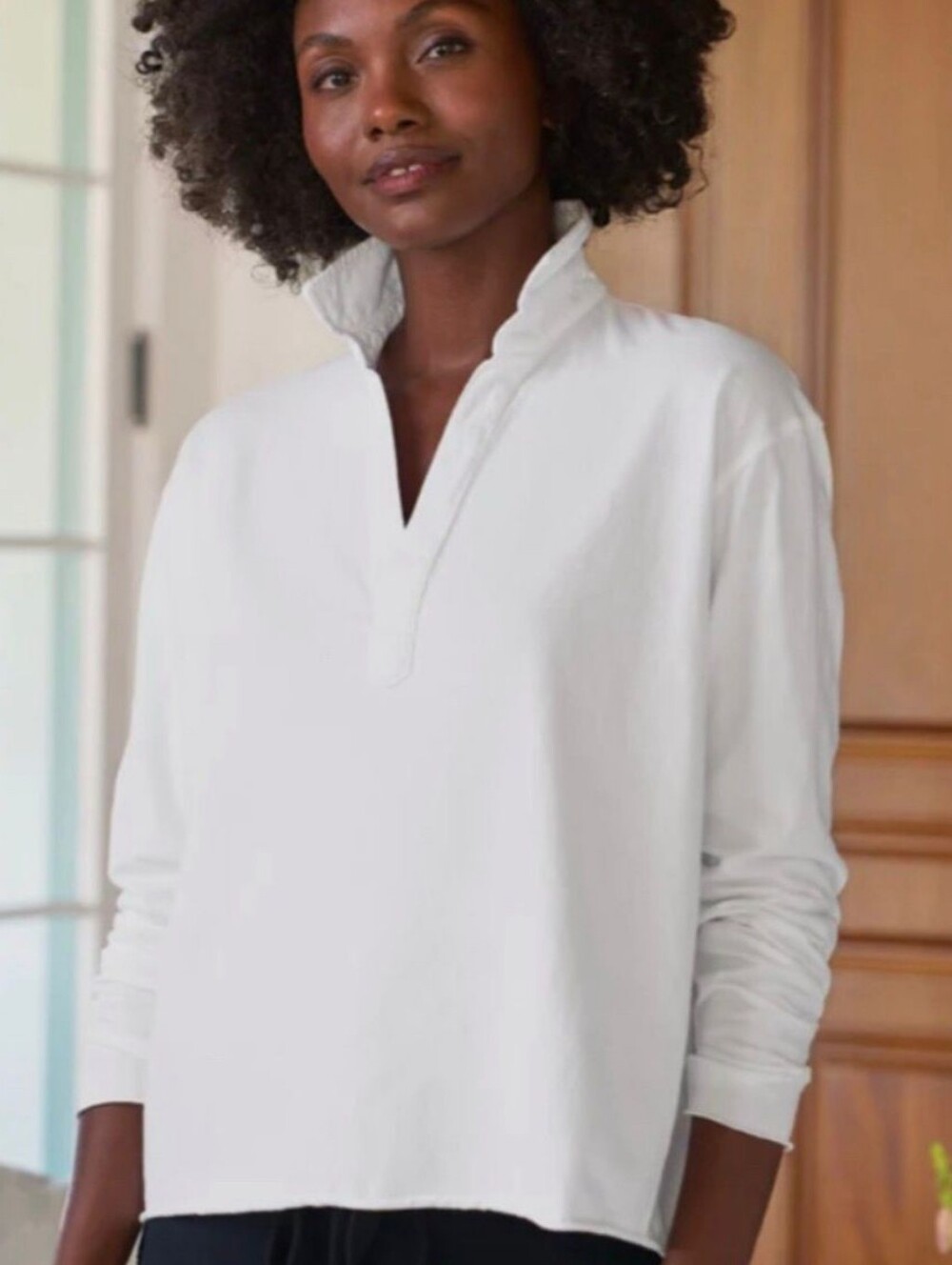 NWOT Frank & Eileen Patrick Popover Henley White Long Sleeve Top